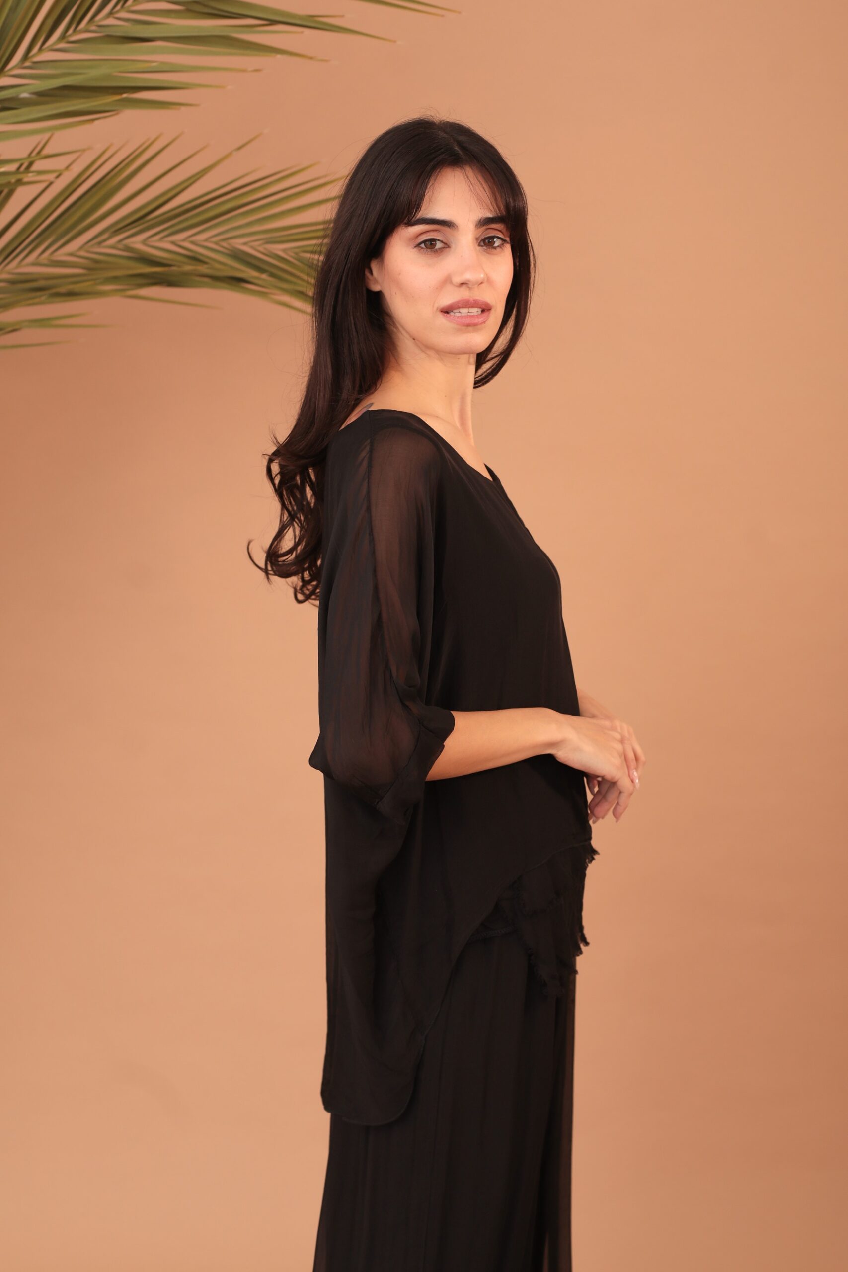 FRILLED SILK BLOUSE - BLACK - Image 2