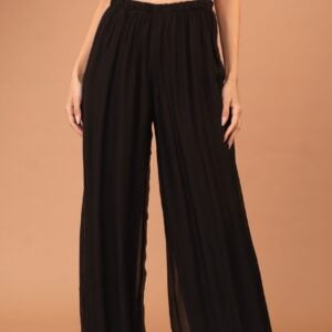 SILK WIDE TROUSERS - BLACK