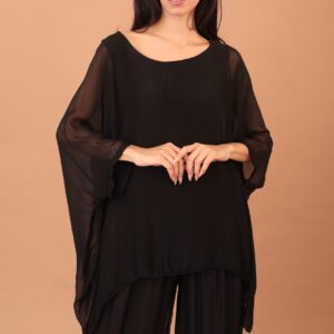 SILK WINGED BLOUSE - BLACK