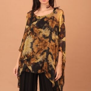 SILK WINGED BLOUSE PRINT - MUSTARD