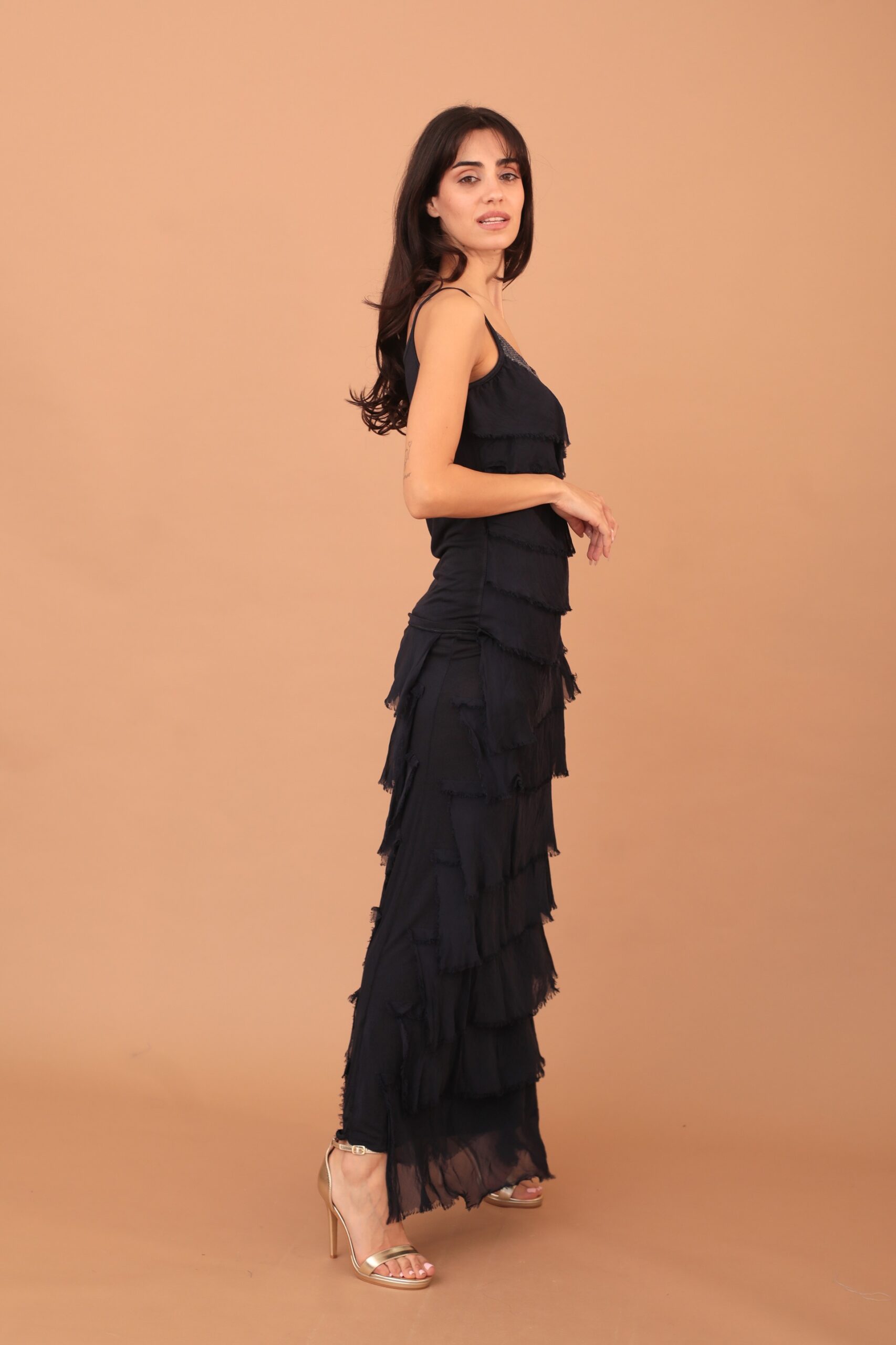 FRILLED SILK SKIRT - NAVY BLUE - Image 4