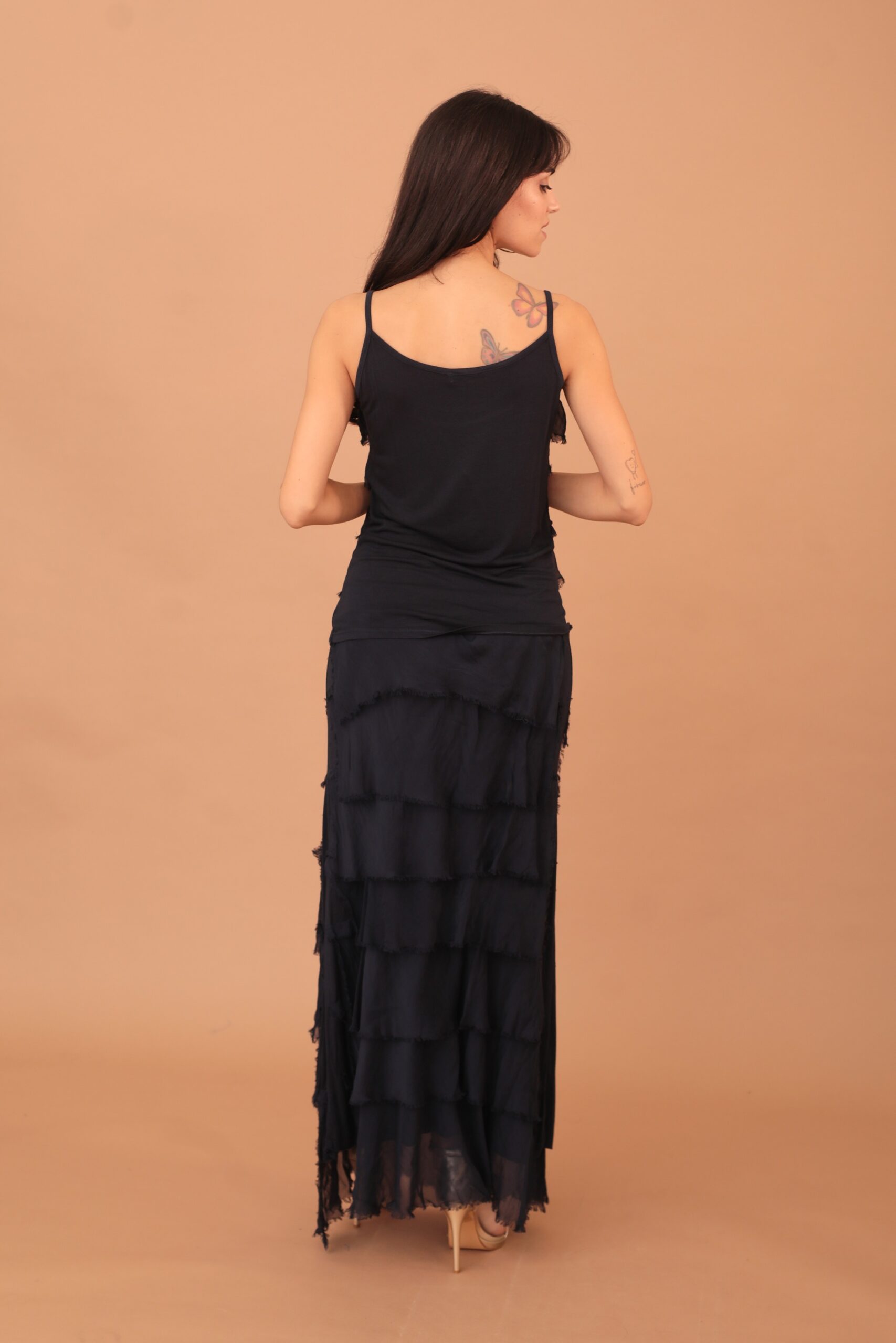 FRILLED SILK SKIRT - NAVY BLUE - Image 3
