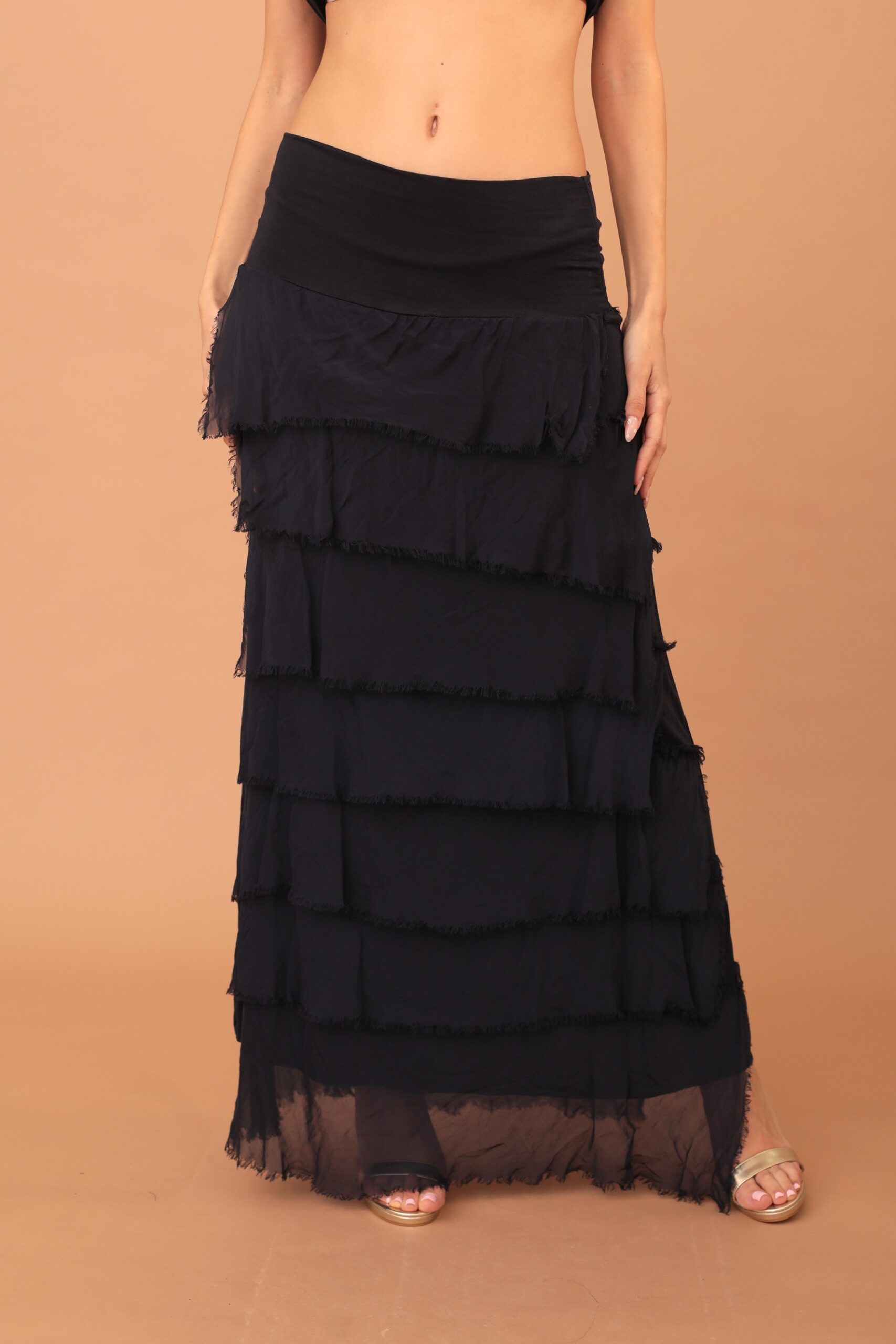 FRILLED SILK SKIRT - NAVY BLUE - Image 2