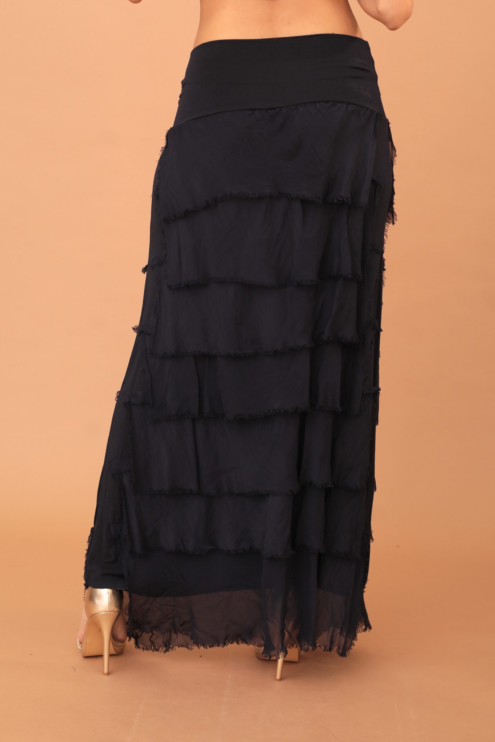 FRILLED SILK SKIRT - NAVY BLUE - Image 6
