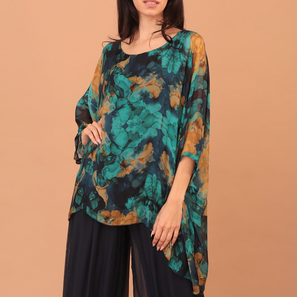 SILK WINGED BLOUSE PRINT - BLUE
