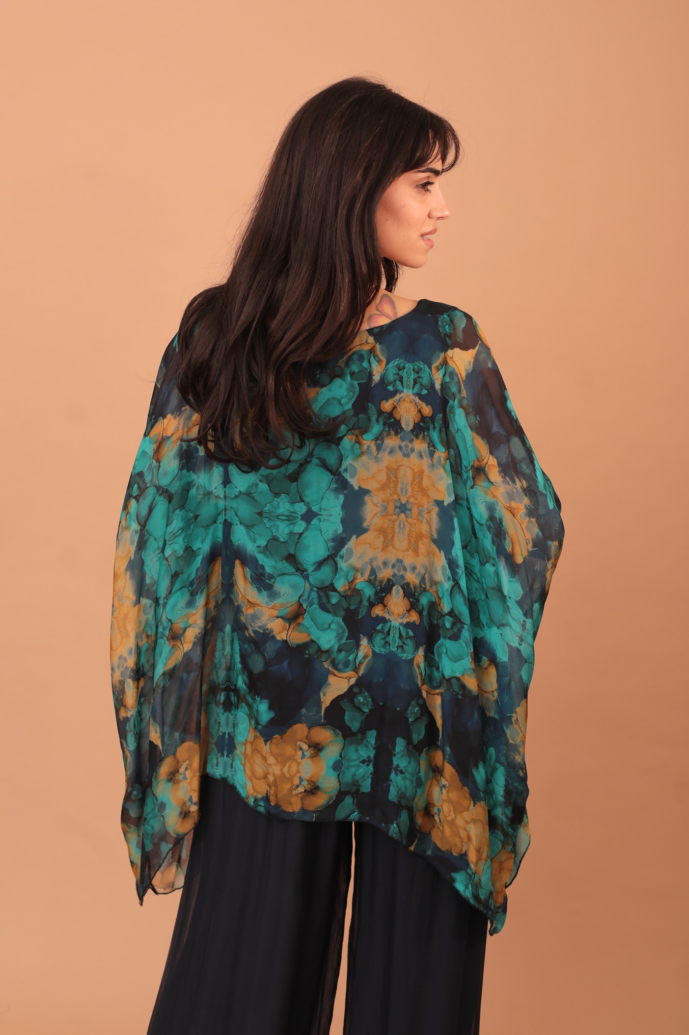 SILK WINGED BLOUSE PRINT - BLUE - Image 2