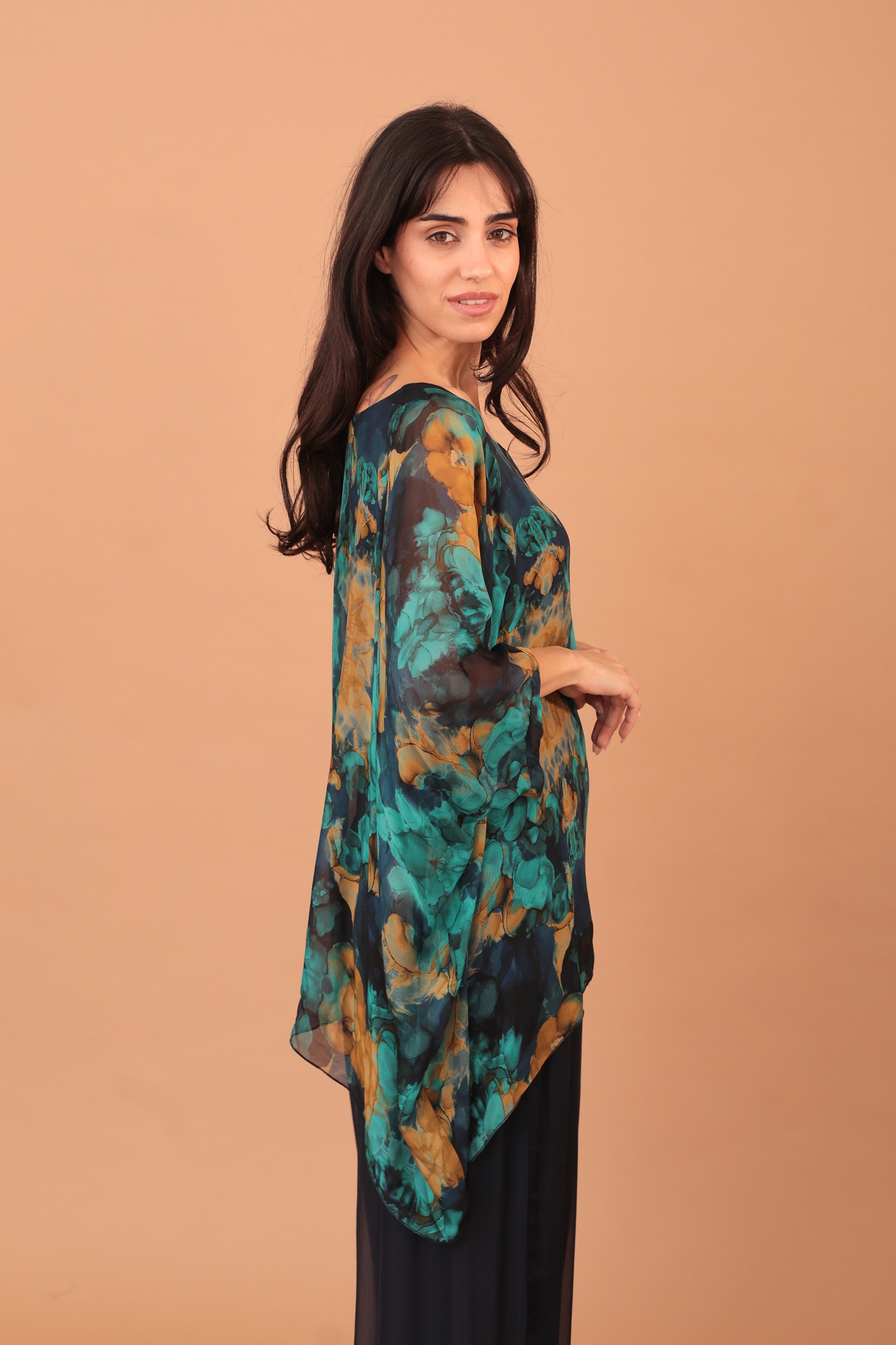 SILK WINGED BLOUSE PRINT - BLUE - Image 3