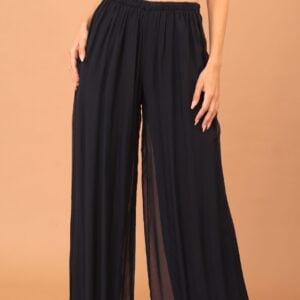 SILK WIDE TROUSERS -  NAVY BLUE