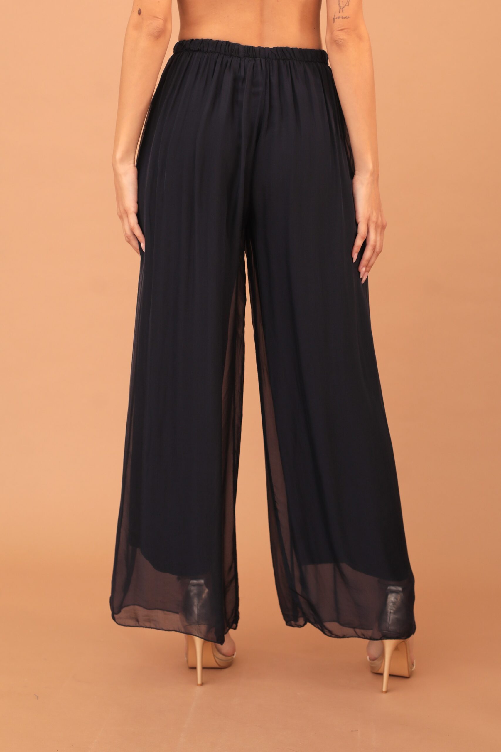 SILK WIDE TROUSERS - NAVY BLUE - Image 3