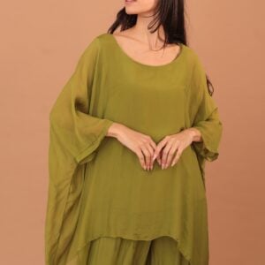 SILK WINGED BLOUSE - OLIVE GREEN