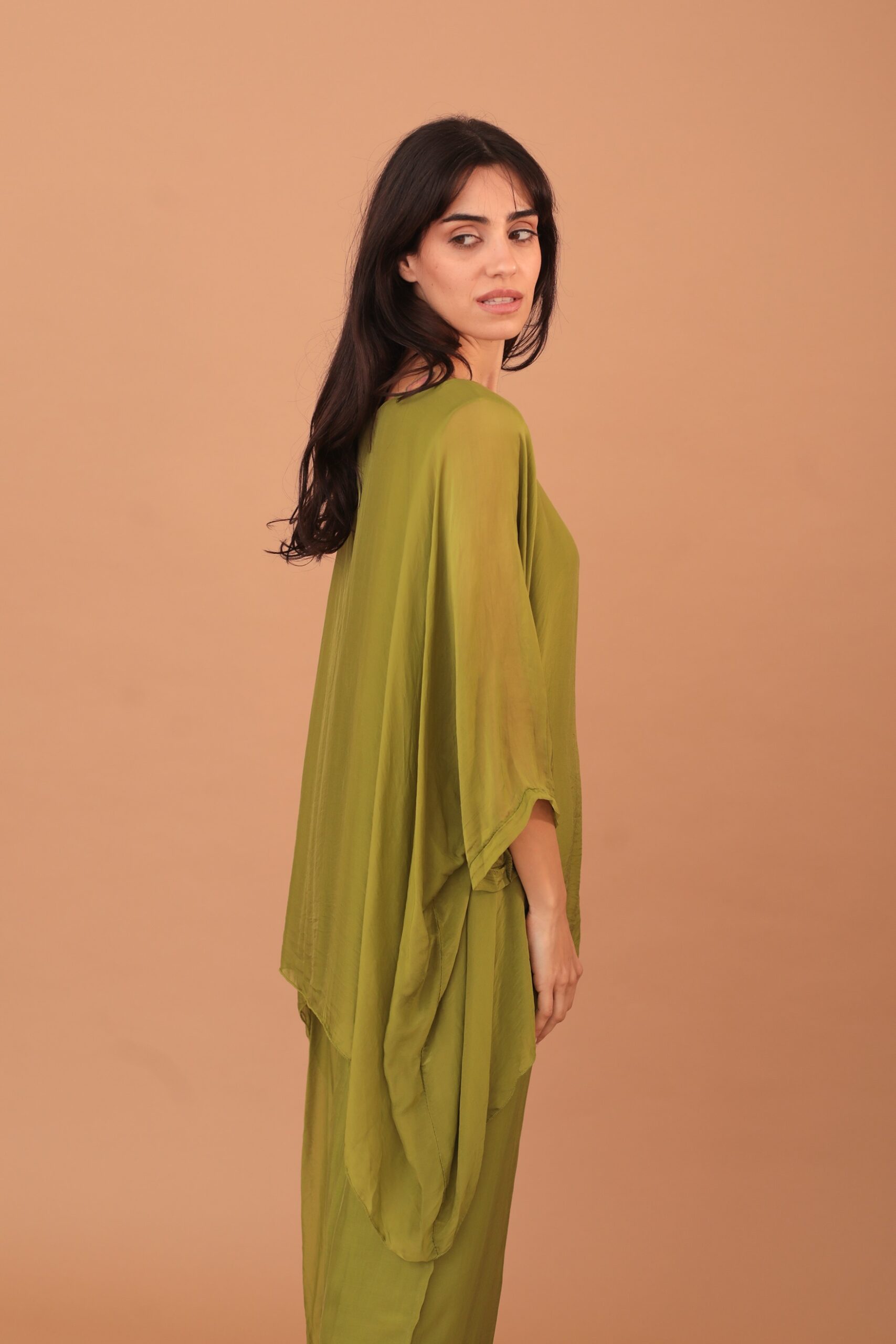 SILK WINGED BLOUSE - OLIVE GREEN - Image 3
