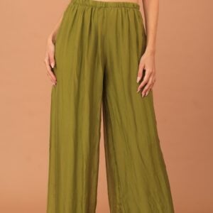 SILK WIDE TROUSERS -  OLIVE GREEN