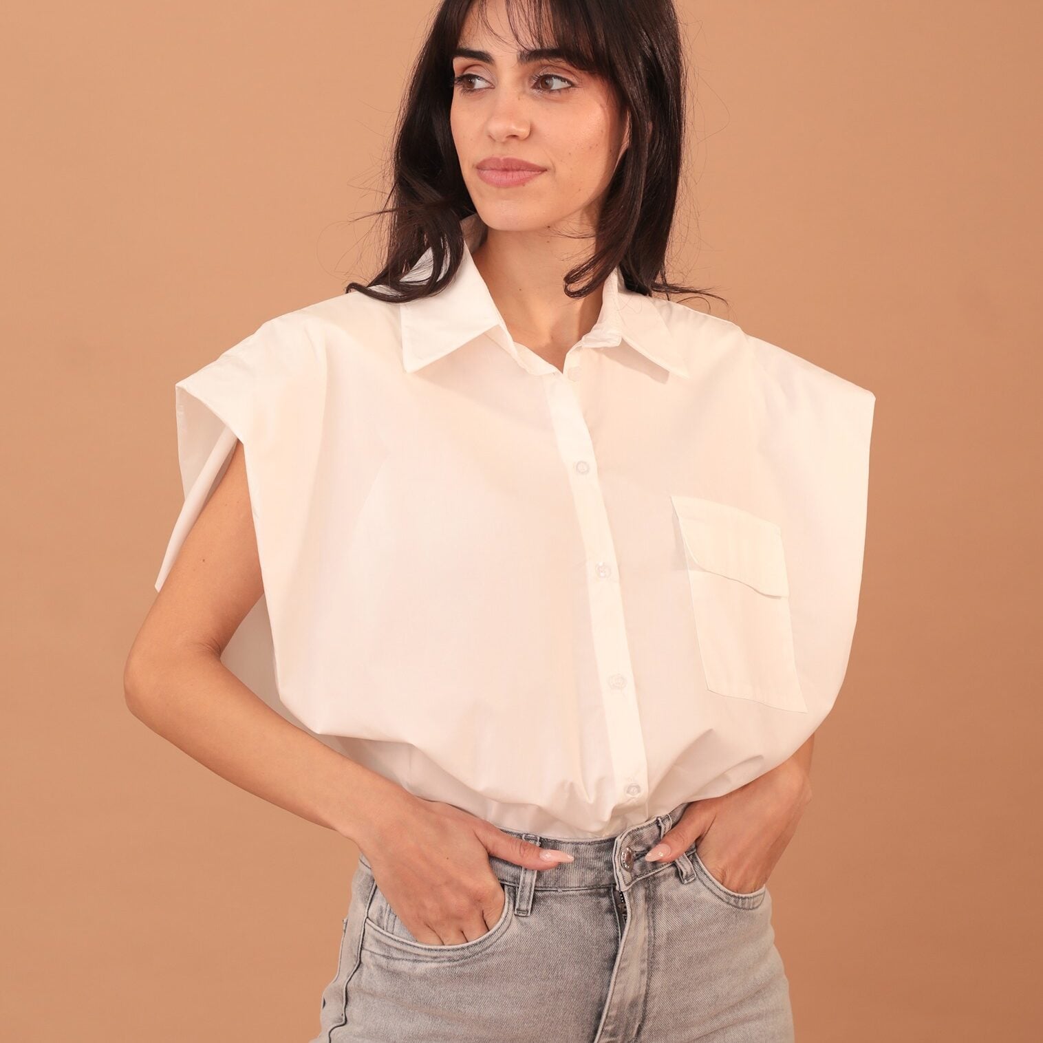 HYACINTH SLEEVELESS SHIRT - WHITE