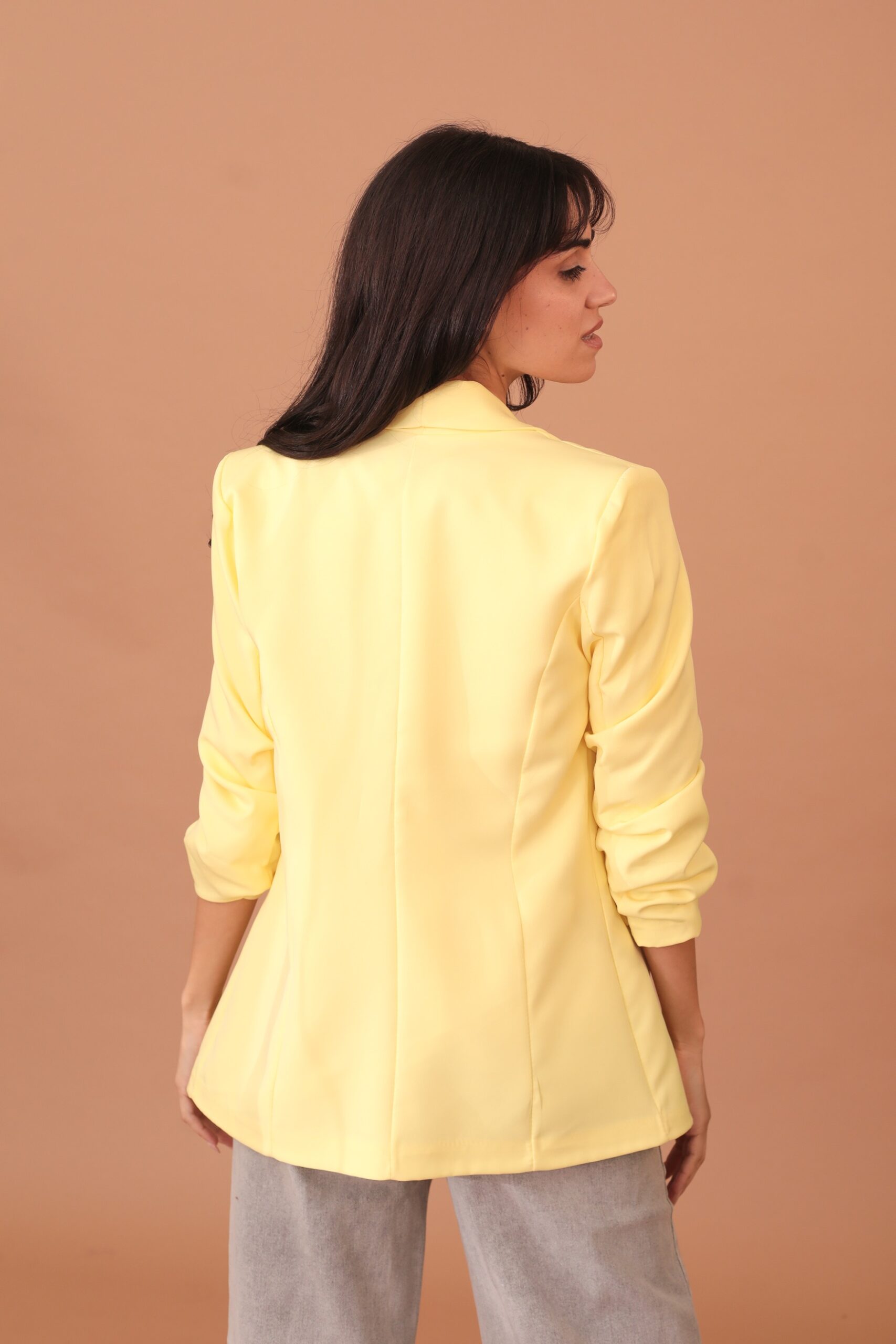 BETTY RUFFLE SLEEVED BLAZER - BUTTER YELLOW - Image 2