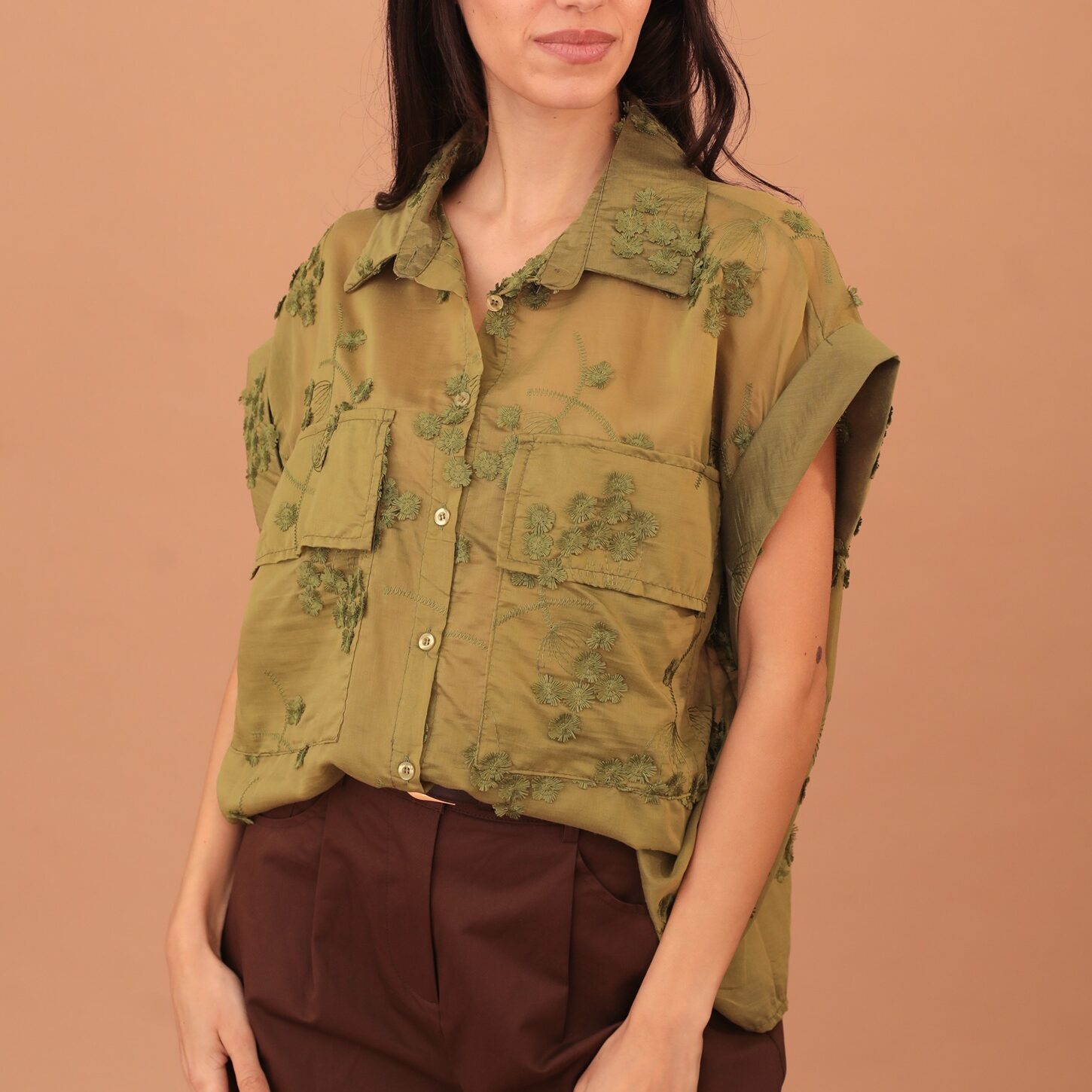 ALINA EMBOSSED PATTERN BLOUSE - KHAKI