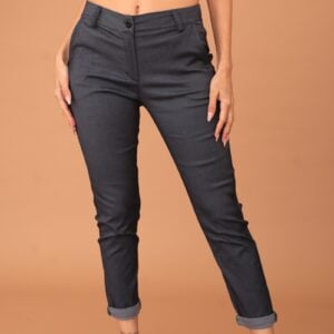 VIVIAN COTTON ELASTIC TROUSERS - DENIM BLUE