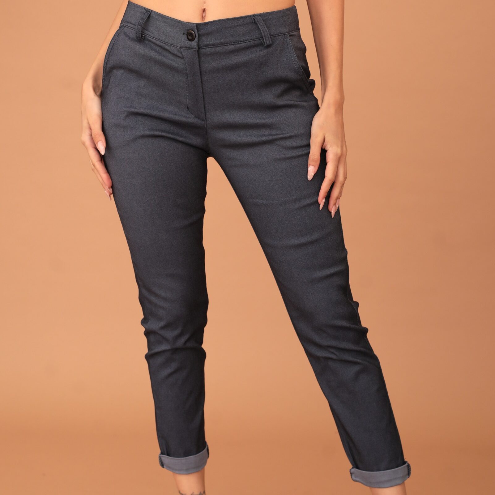 VIVIAN COTTON ELASTIC TROUSERS - DENIM BLUE