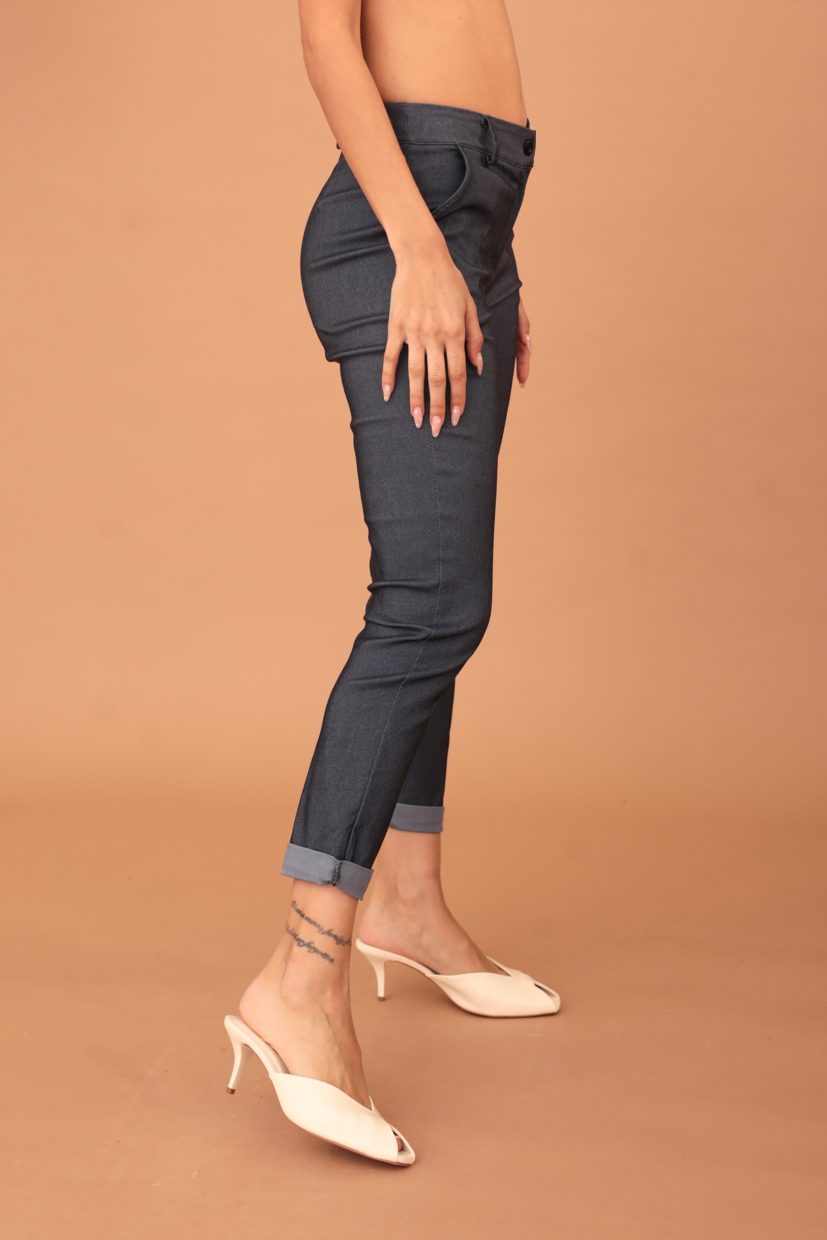 VIVIAN COTTON ELASTIC TROUSERS - DENIM BLUE - Image 3