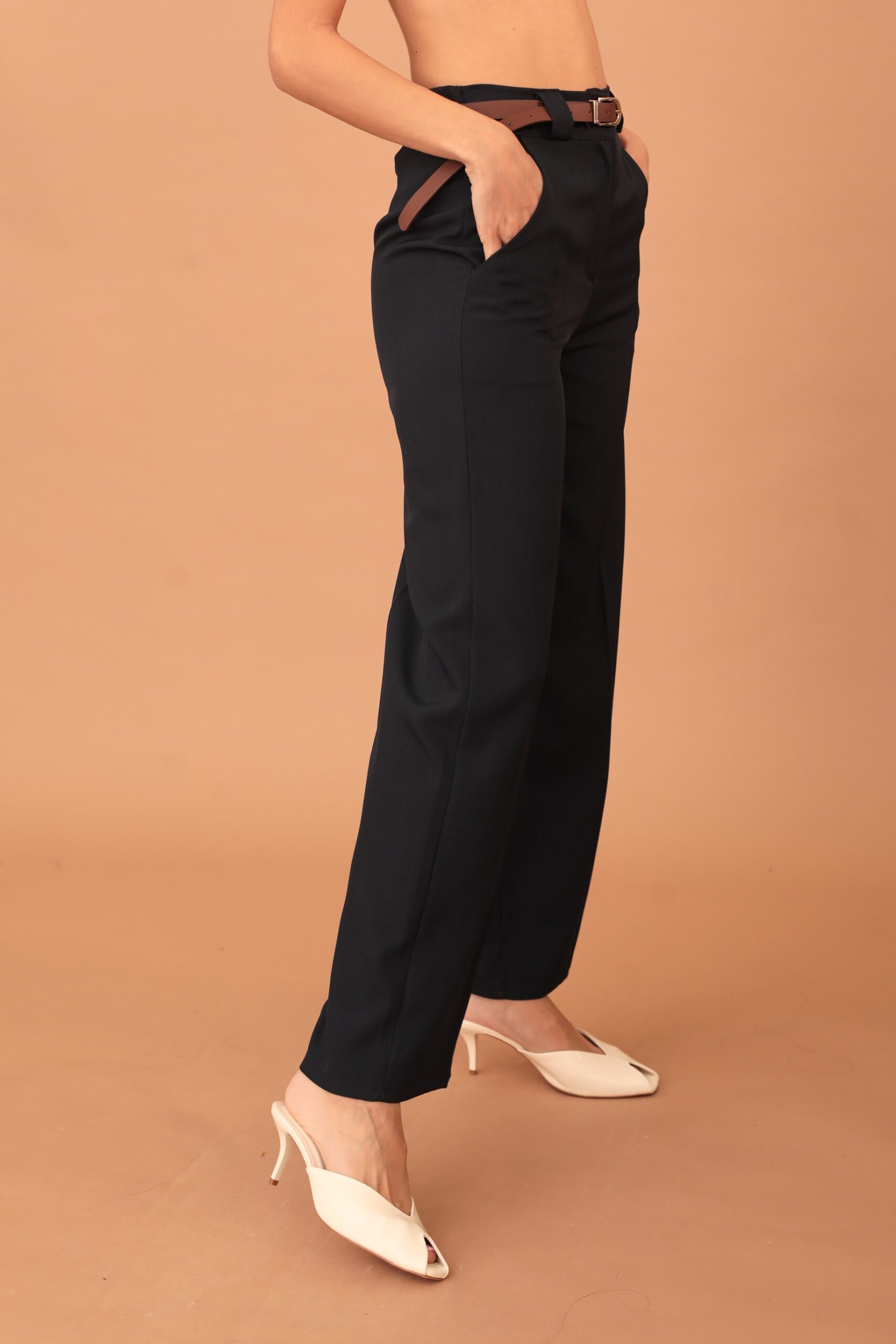 RAVENNA PLEATED TROUSERS WITH BELT - NAVY - Image 3