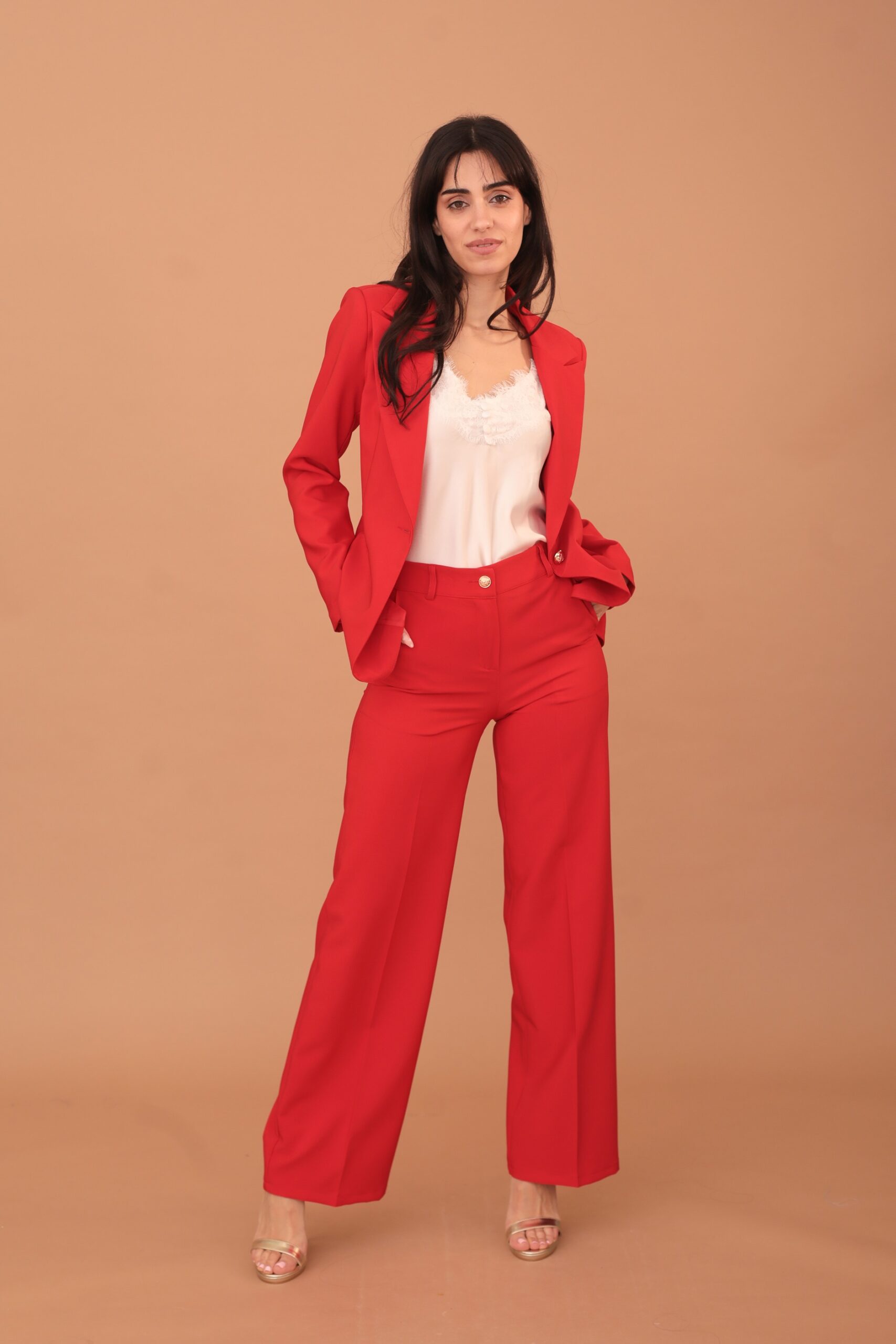 EMELDA GOLD BUTTON BLAZER - RED - Image 7