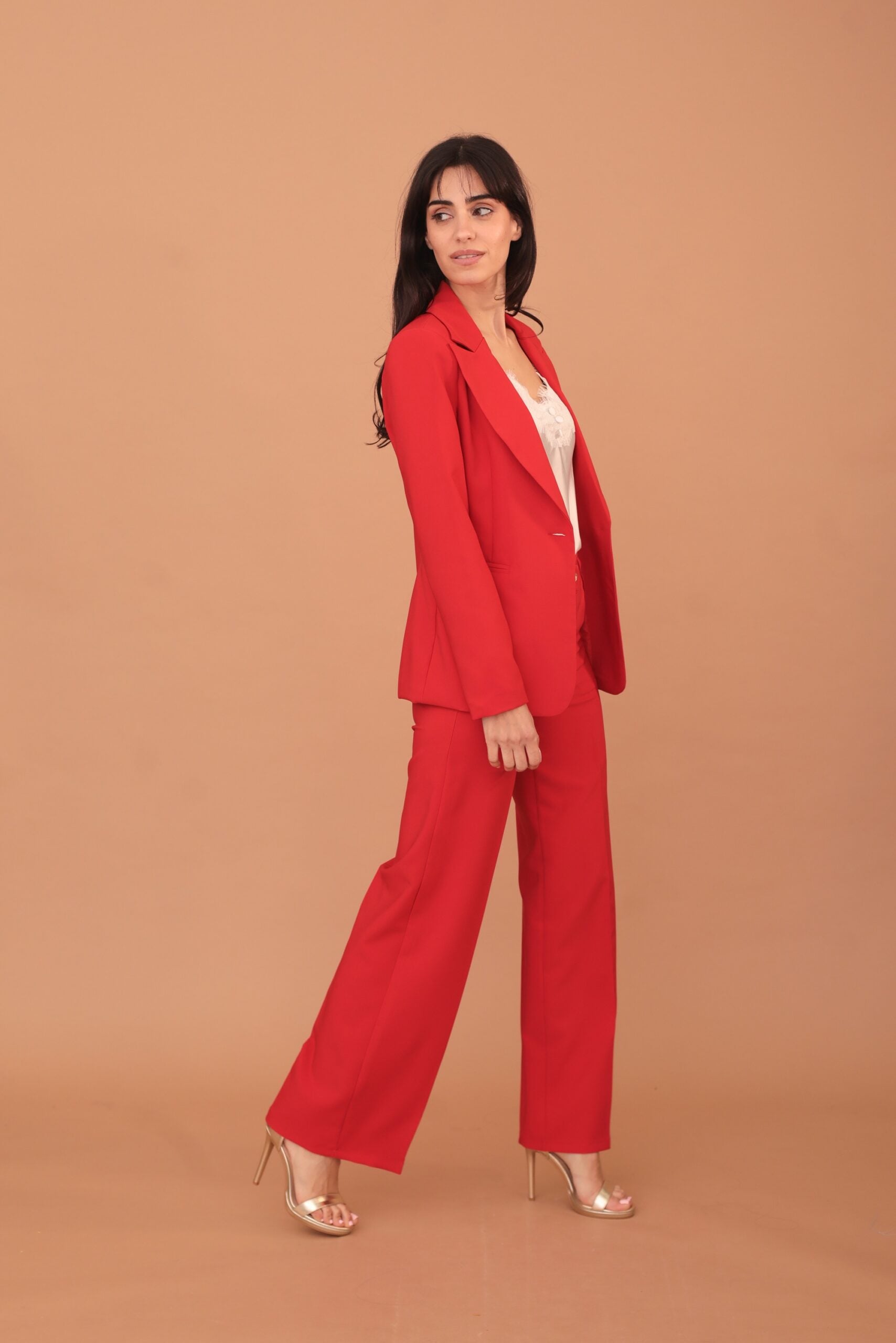 EMELDA GOLD BUTTON BLAZER - RED - Image 4