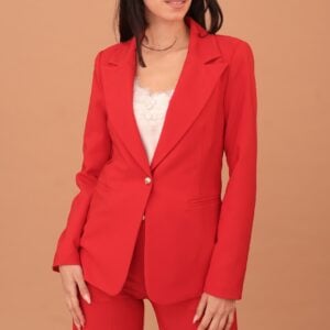 EMELDA GOLD BUTTON BLAZER - RED