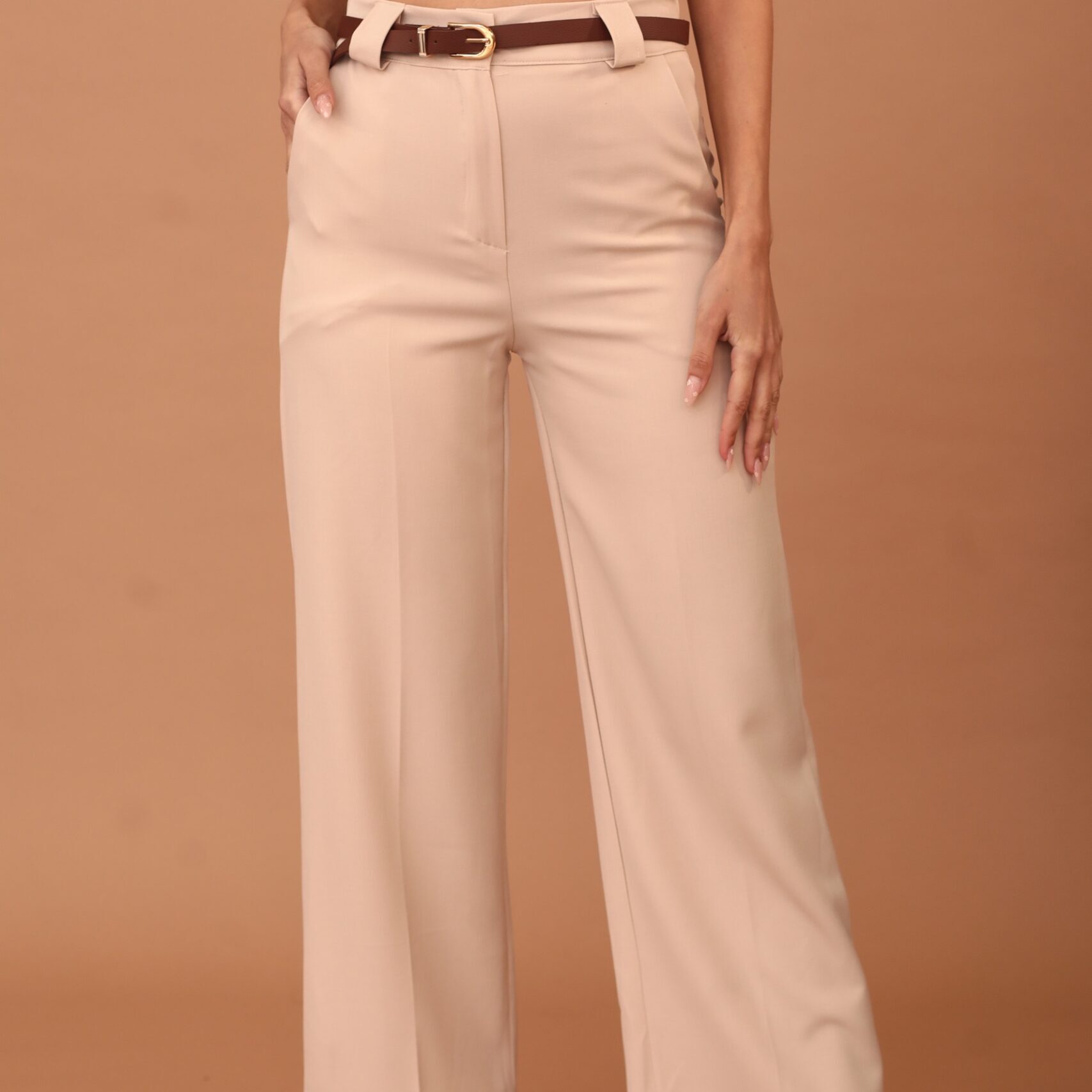 RAVENNA PLEATED TROUSERS WITH BELT - BEIGE