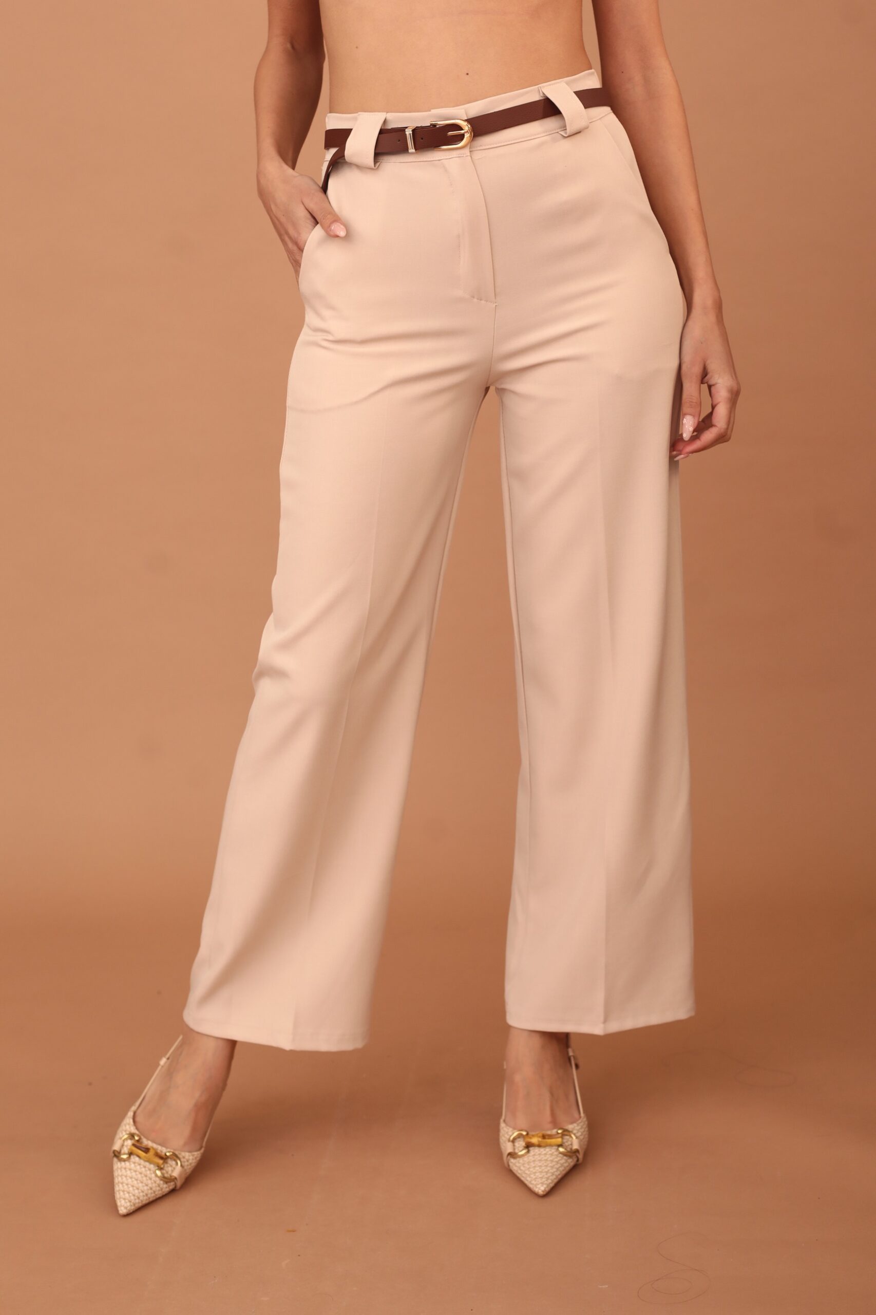 RAVENNA PLEATED TROUSERS WITH BELT - BEIGE - Image 3