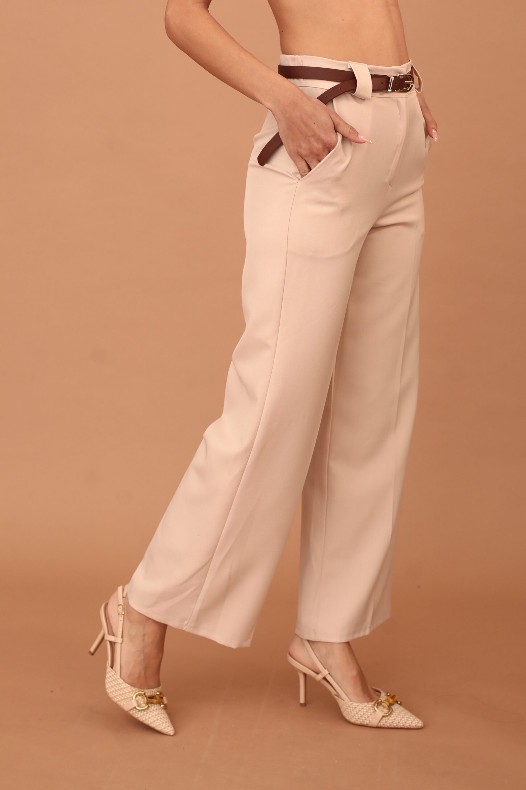 RAVENNA PLEATED TROUSERS WITH BELT - BEIGE - Image 2