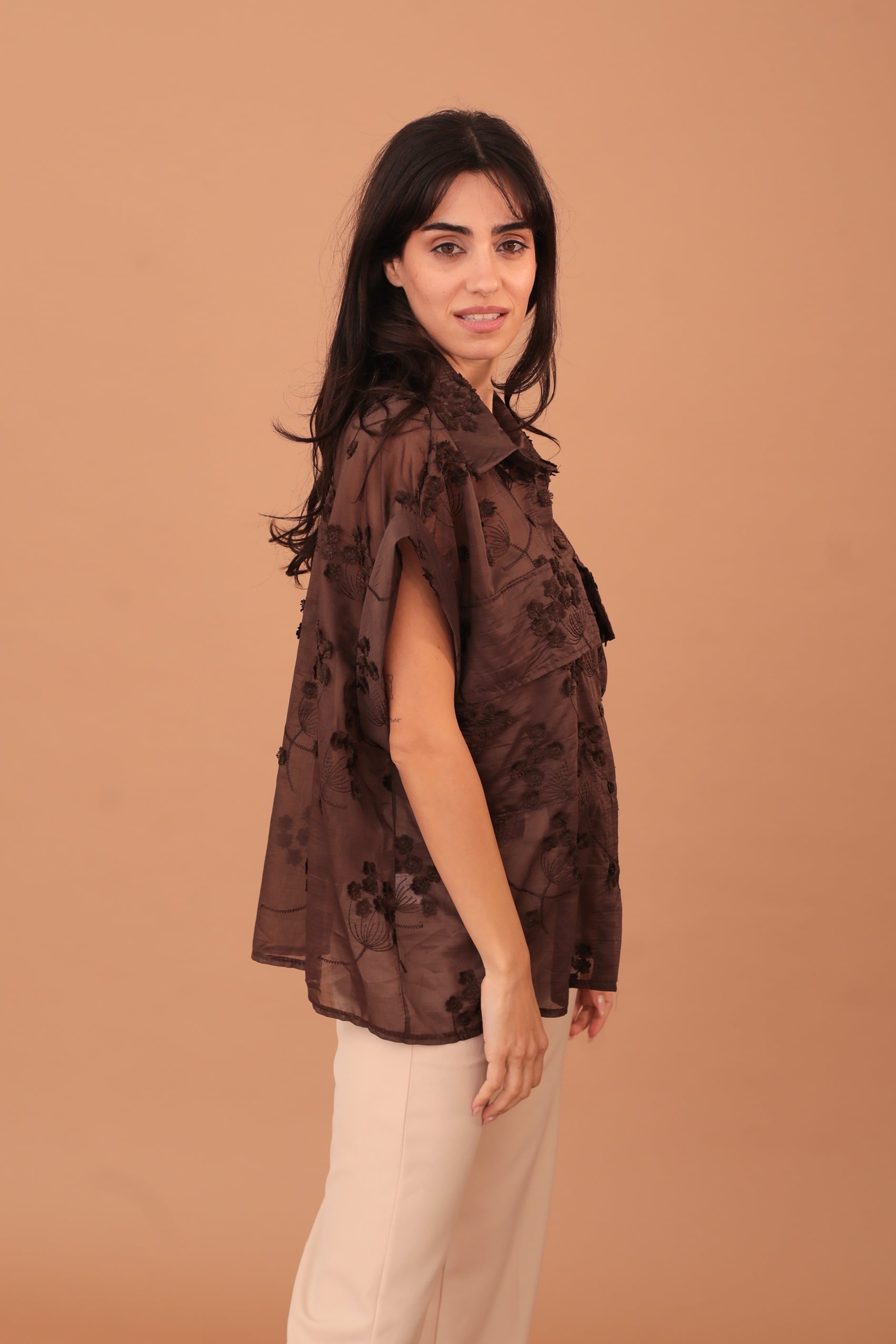 ALINA EMBOSSED SHIRT - DARK BROWN - Image 3