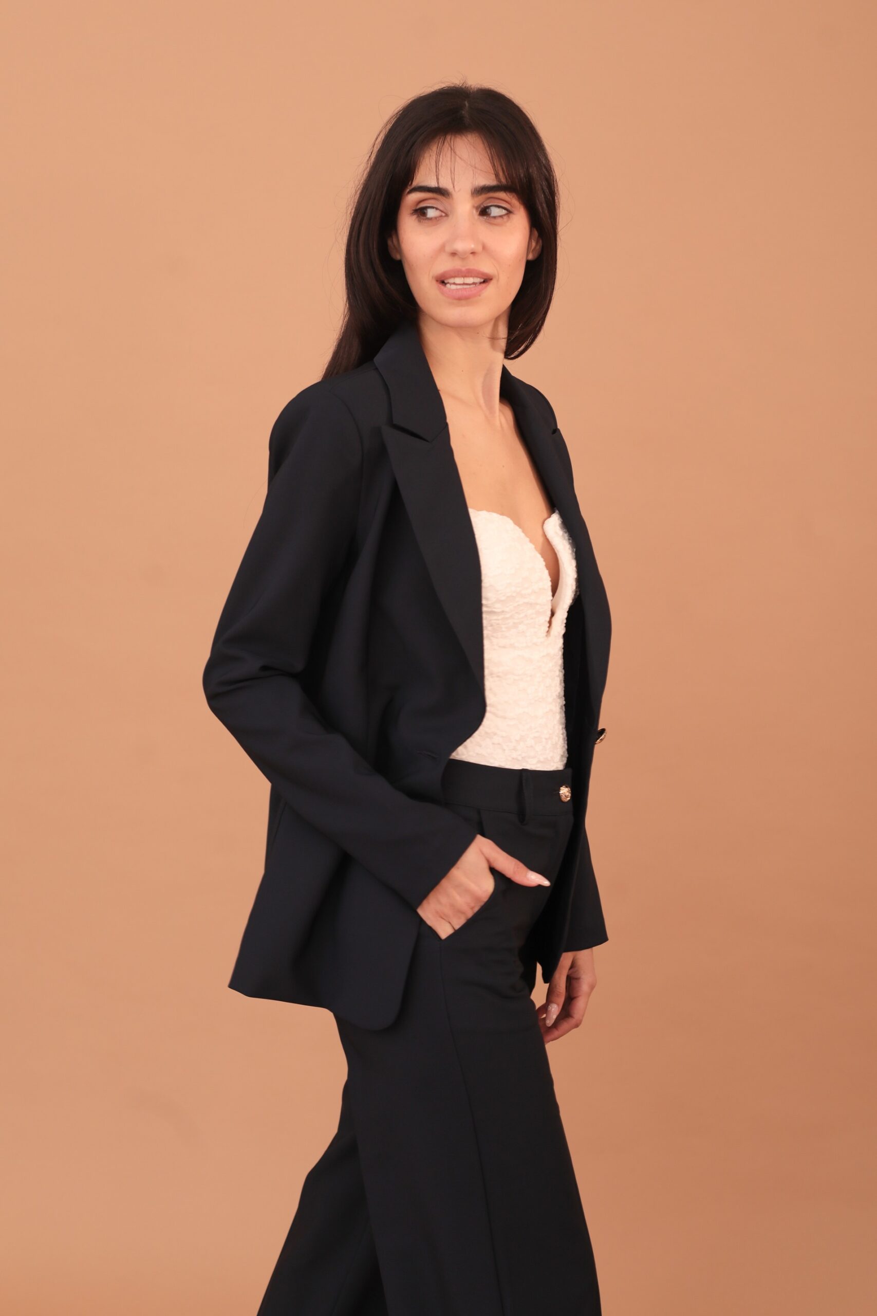 EMELDA GOLD BUTTON BLAZER - NAVY - Image 4