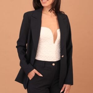 EMELDA GOLD BUTTON BLAZER - NAVY