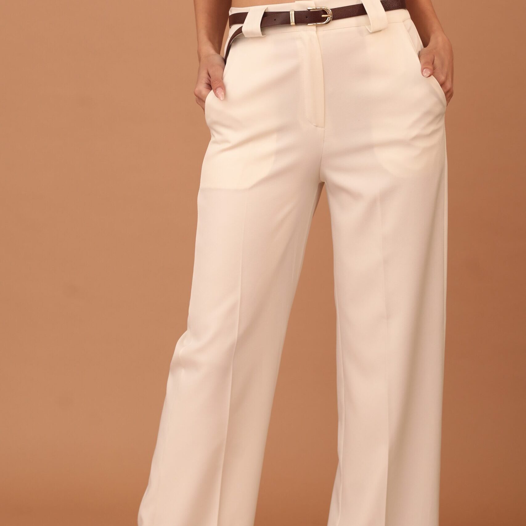 RAVENNA PLEATED TROUSERS WITH BELT - CREAM