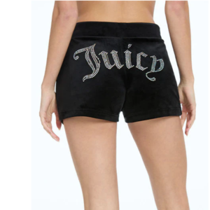 JUICY COUTURE CRYSTAL VELOUR SHORTS - BLACK