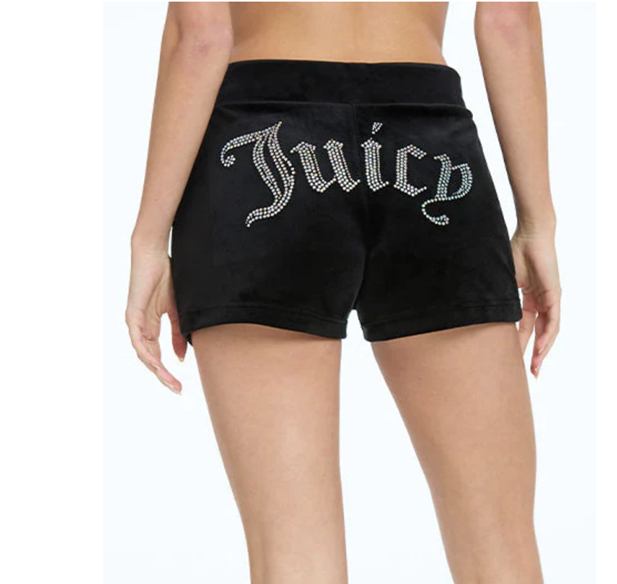 JUICY COUTURE CRYSTAL VELOUR SHORTS - BLACK