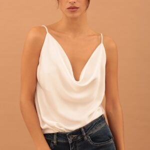 DRAPED SATIN BLOUSE - WHITE