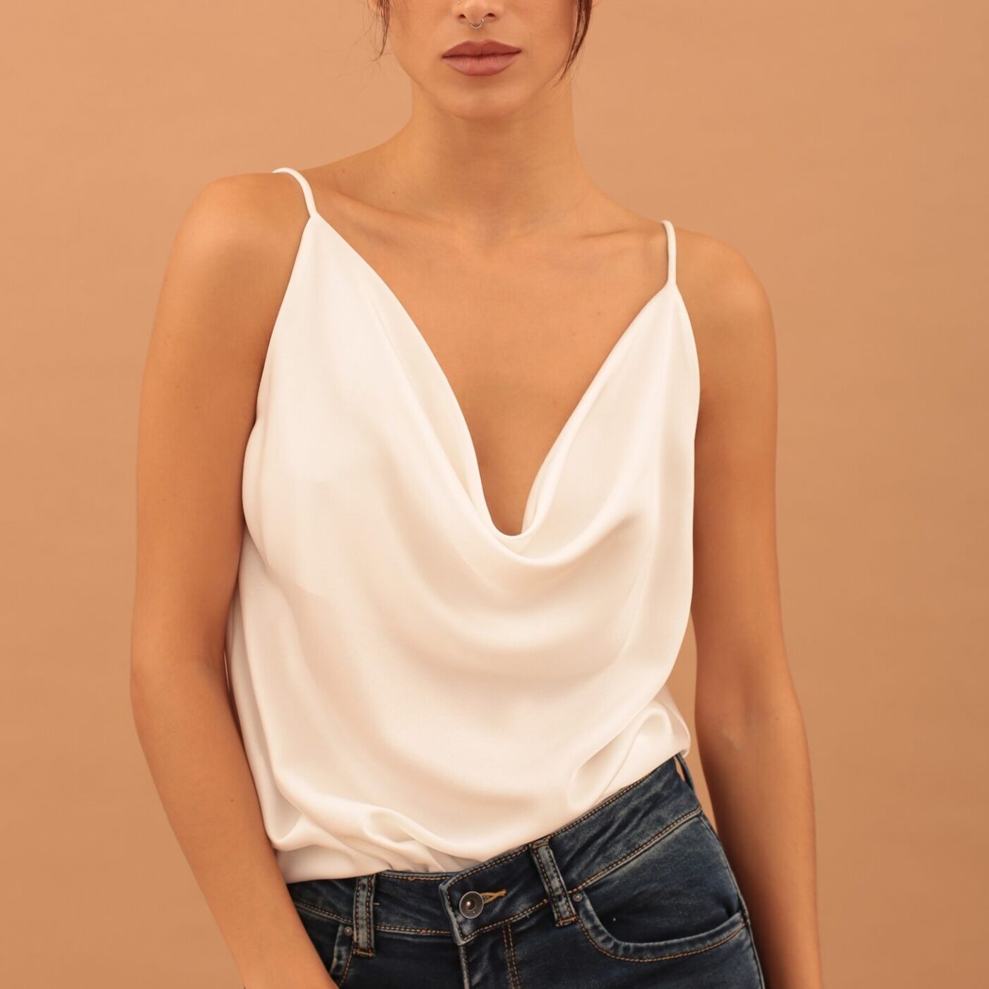 DRAPED SATIN BLOUSE - WHITE