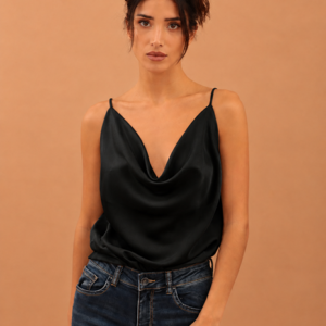 DRAPED SATIN BLOUSE - BLACK