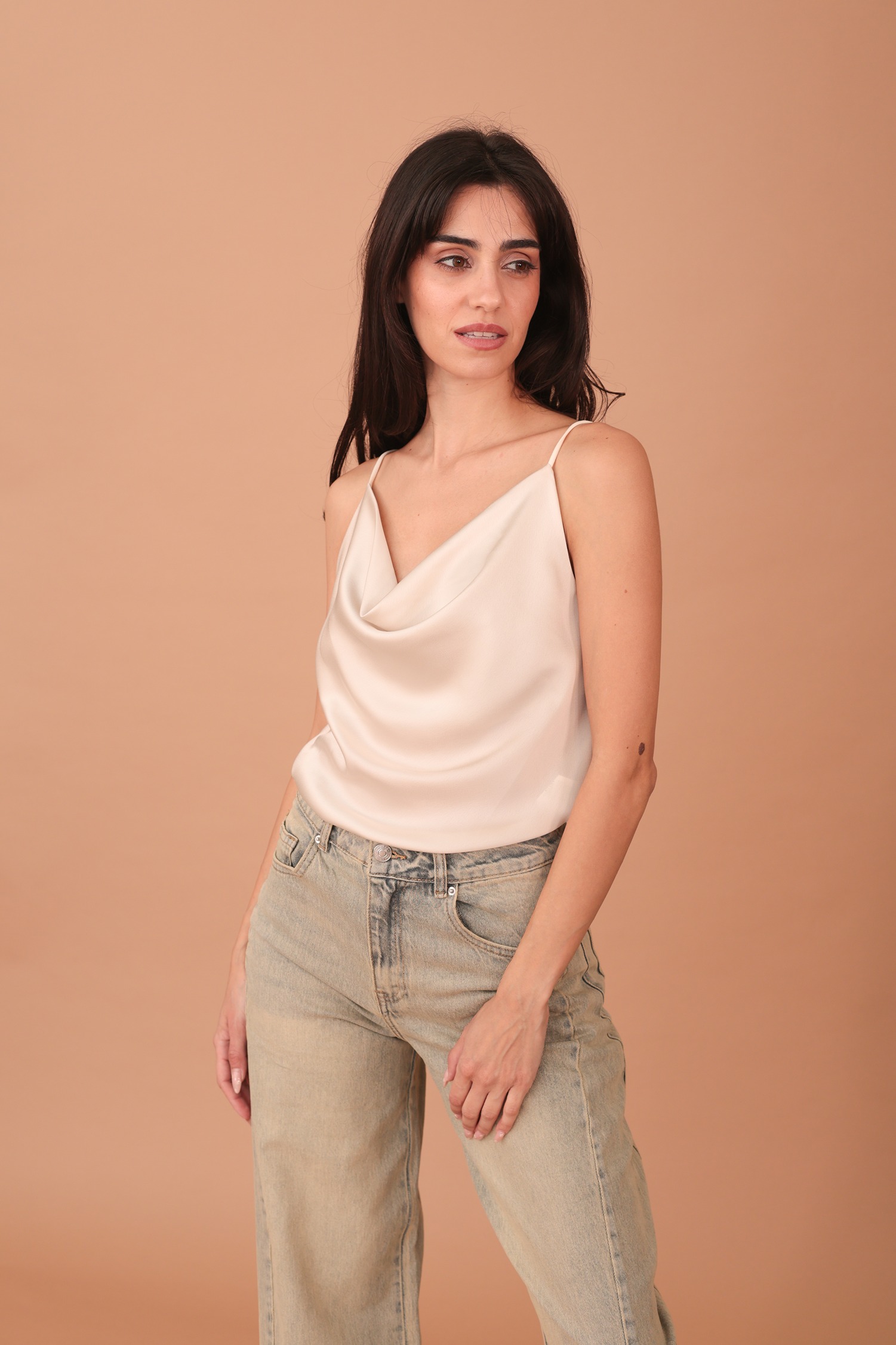 DRAPED SATIN BLOUSE - BEIGE - Image 2