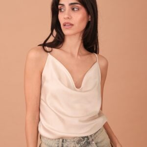 DRAPED SATIN BLOUSE - BEIGE
