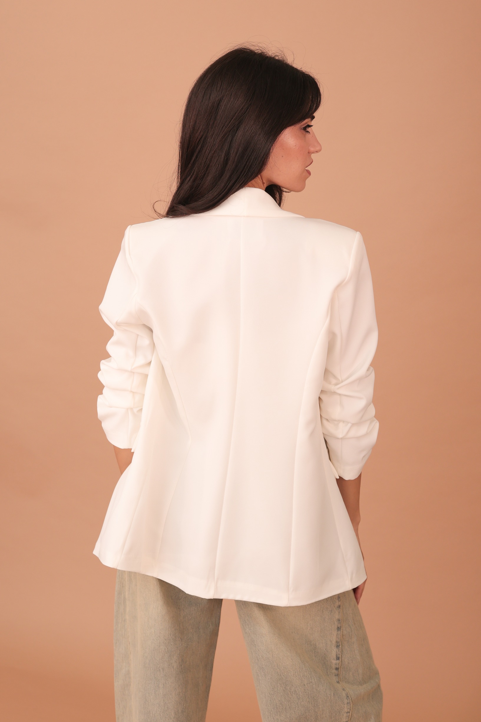 BETTY RUFFLE SLEEVED BLAZER - WHITE - Image 2
