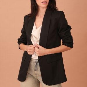 BETTY RUFFLE SLEEVED BLAZER - BLACK