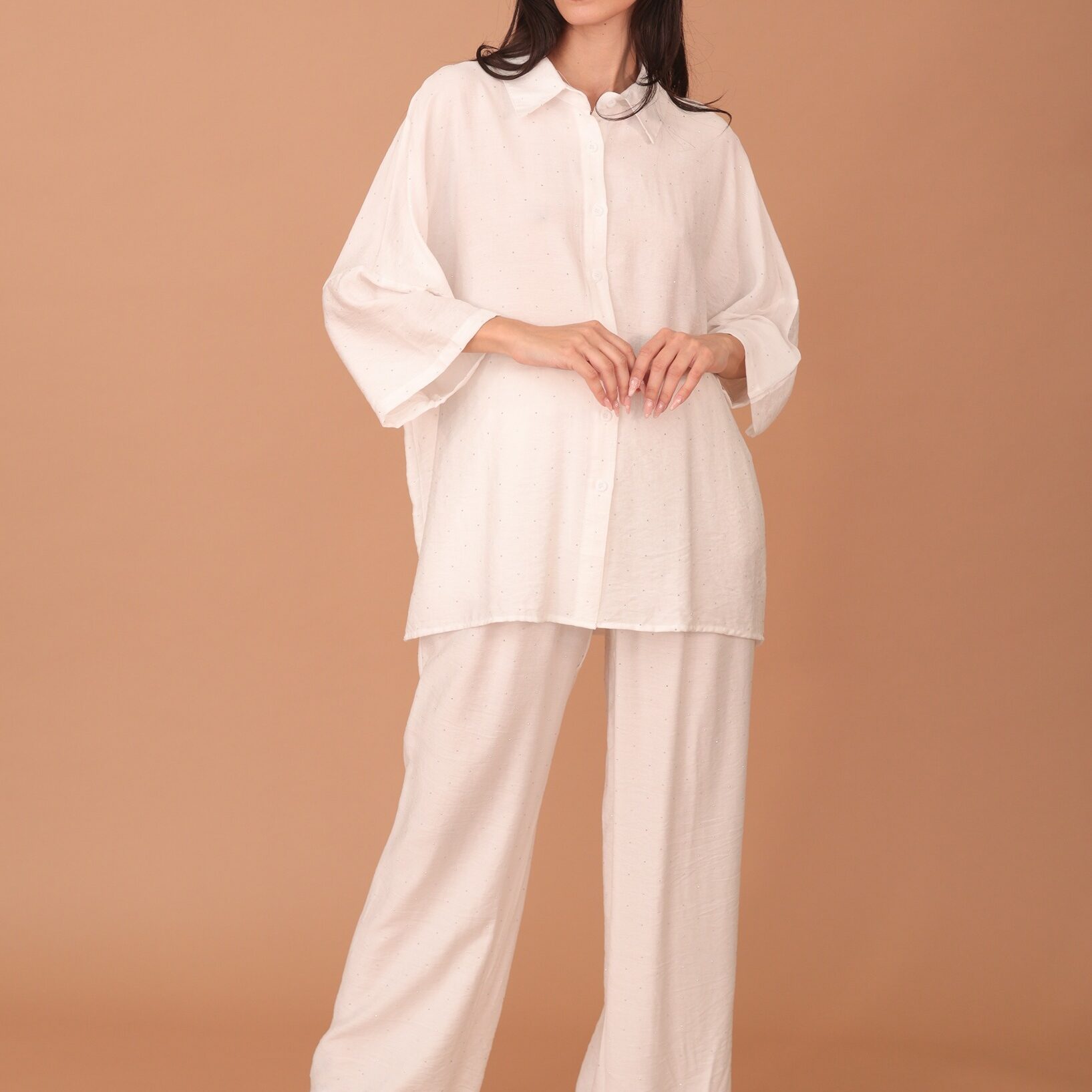 ROSALINDA CRYSTAL EMBELLISHED VISCOSE SET - WHITE