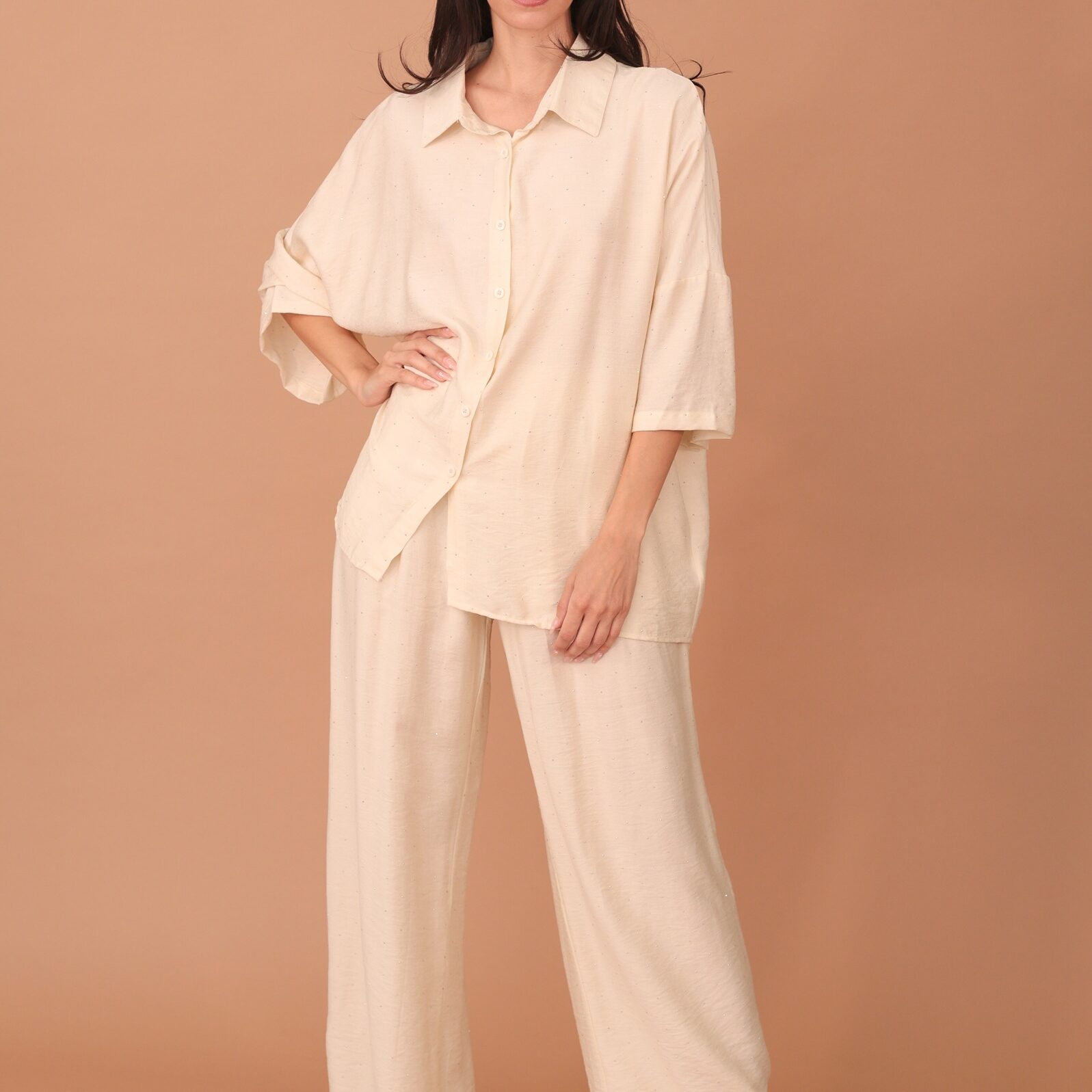 ROSALINDA CRYSTAL EMBELLISHED VISCOSE SET - BEIGE