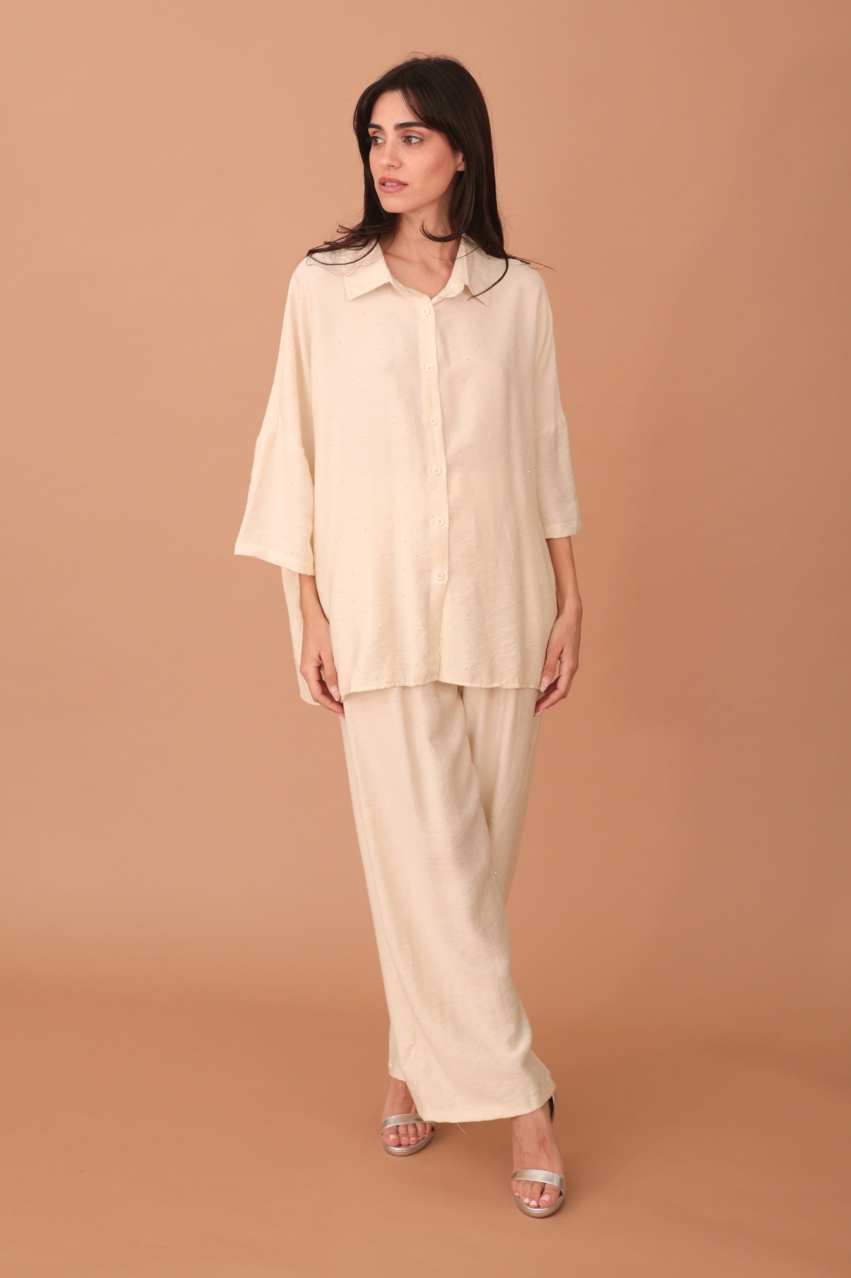 ROSALINDA CRYSTAL EMBELLISHED VISCOSE SET - BEIGE - Image 5