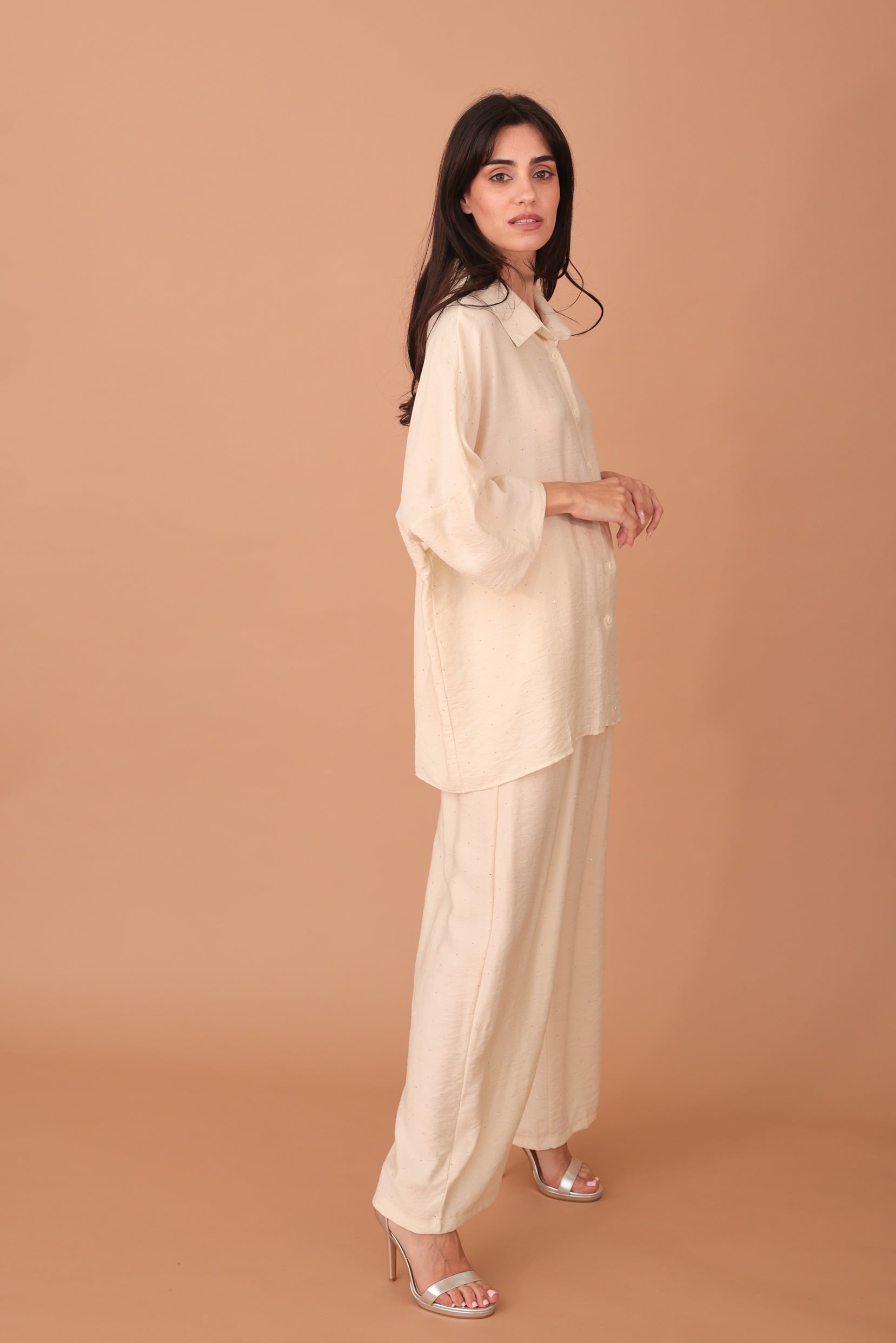 ROSALINDA CRYSTAL EMBELLISHED VISCOSE SET - BEIGE - Image 4