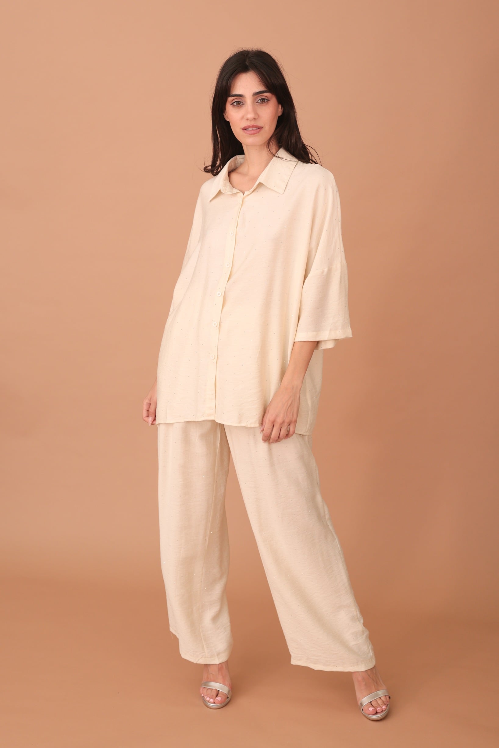 ROSALINDA CRYSTAL EMBELLISHED VISCOSE SET - BEIGE - Image 3