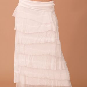 FRILLED SILK SKIRT - WHITE