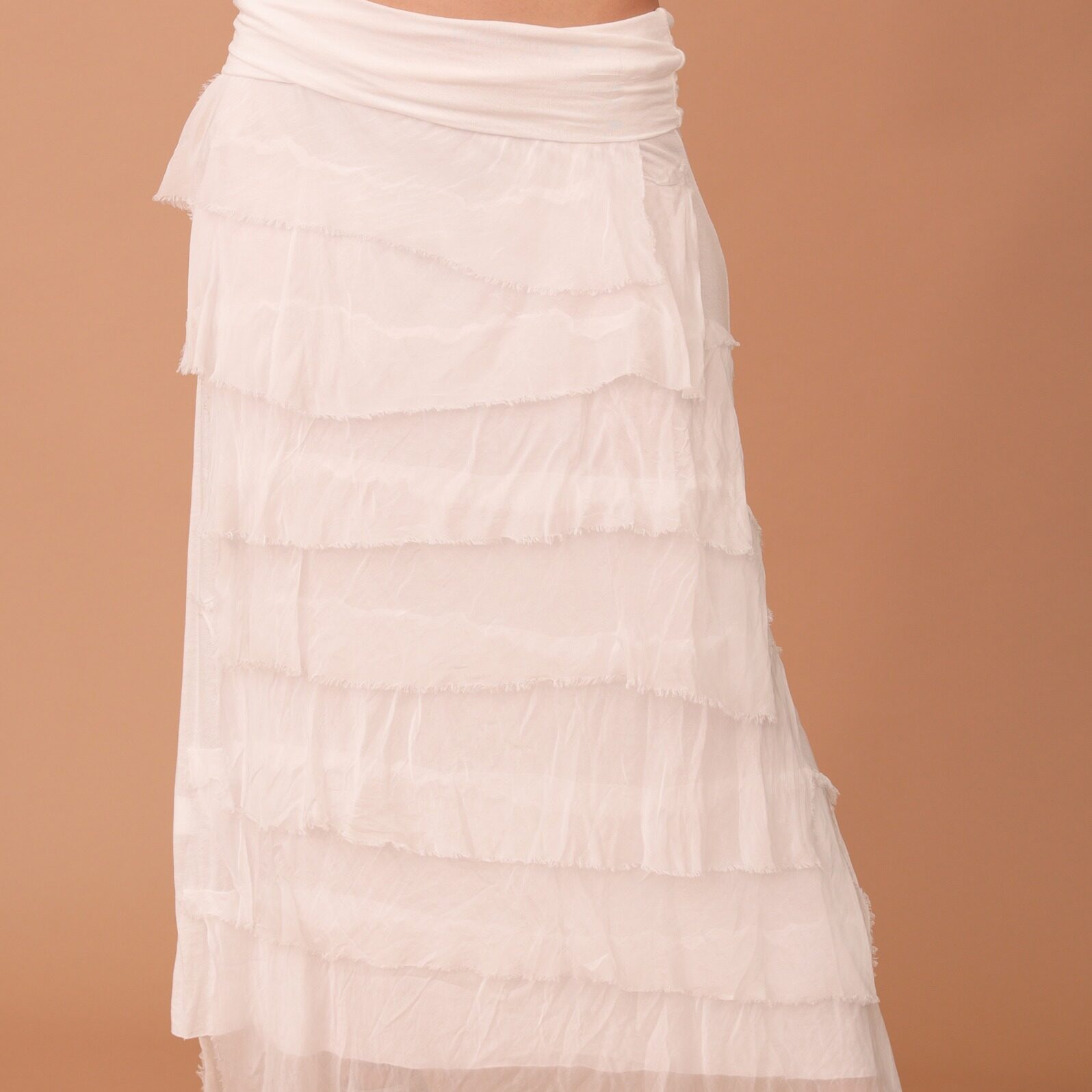 FRILLED SILK SKIRT - WHITE