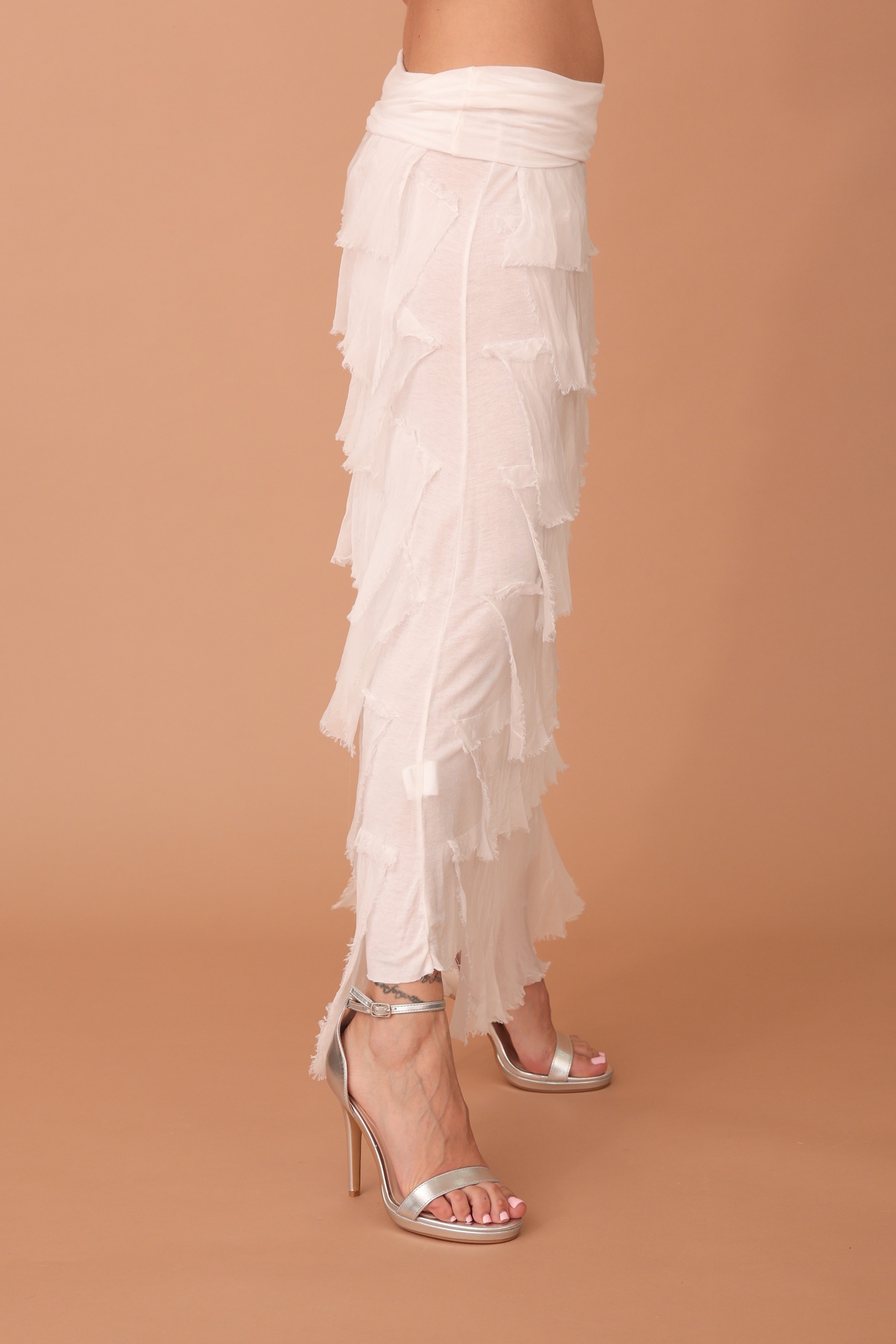 FRILLED SILK SKIRT - WHITE - Image 3